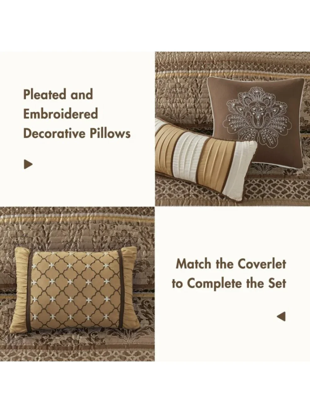 Madison Park Bellagio Jacquard 6 Piece Full Queen Quilt Set Brown Gold MSRP $320
